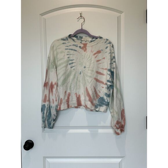 Z Supply Tie Dye Cropped Sweatshirt White Red Blue Size Medium - Picture 2 of 7